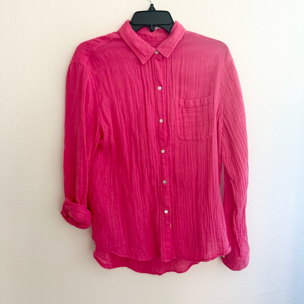 Rails Pink Button Down Blouse size medium 100% cotton long sleeve western blouse